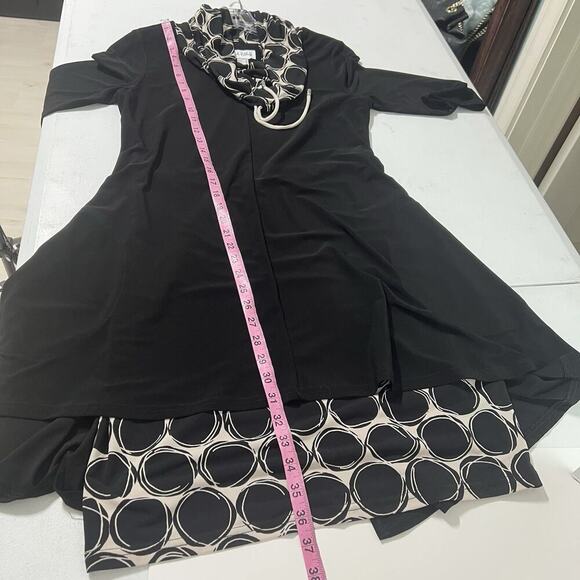 Joseph Ribkoff Cowl Neck Double Layer Tunique Black/Beige Dress Size 8 Stretch - Picture 14 of 15